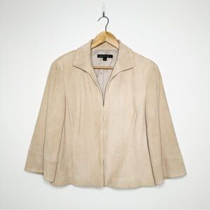 Lafayette 148 New York Tan 100% Suede Leather Blazer Jacket Size 10